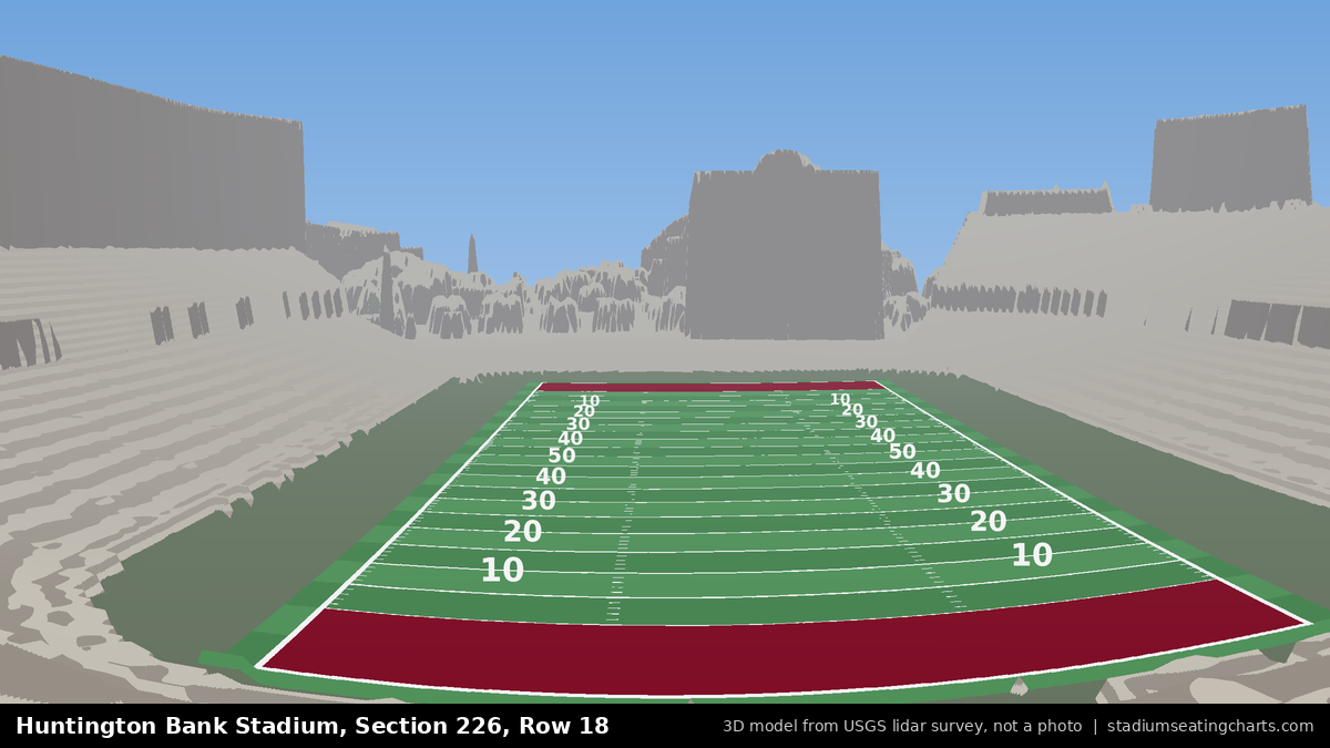 View from Huntington Bank Stadium Section 226, Row 18, looking toward the field