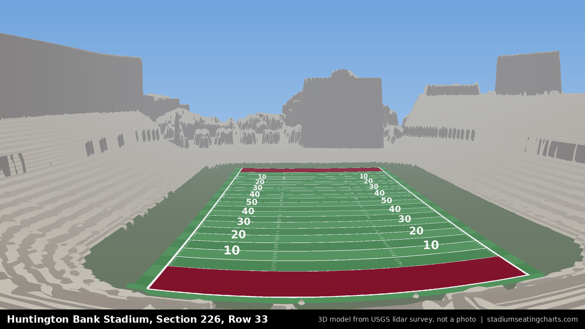 View from Huntington Bank Stadium Section 226, Row 33, looking toward the field
