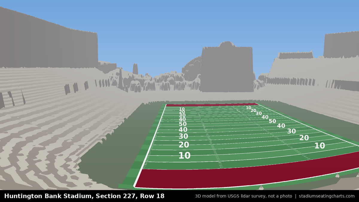View from Huntington Bank Stadium Section 227, Row 18, looking toward the field