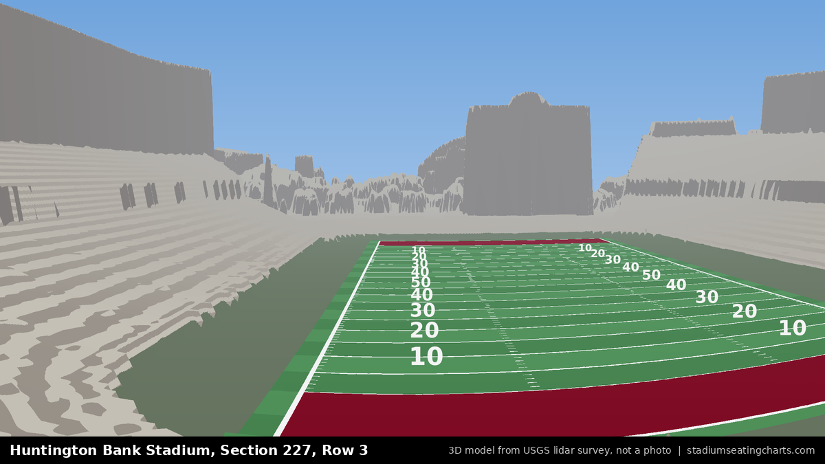 View from Huntington Bank Stadium Section 227, Row 3, looking toward the field