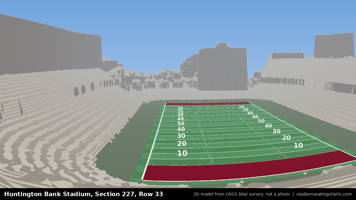 View from Huntington Bank Stadium Section 227, Row 33, looking toward the field