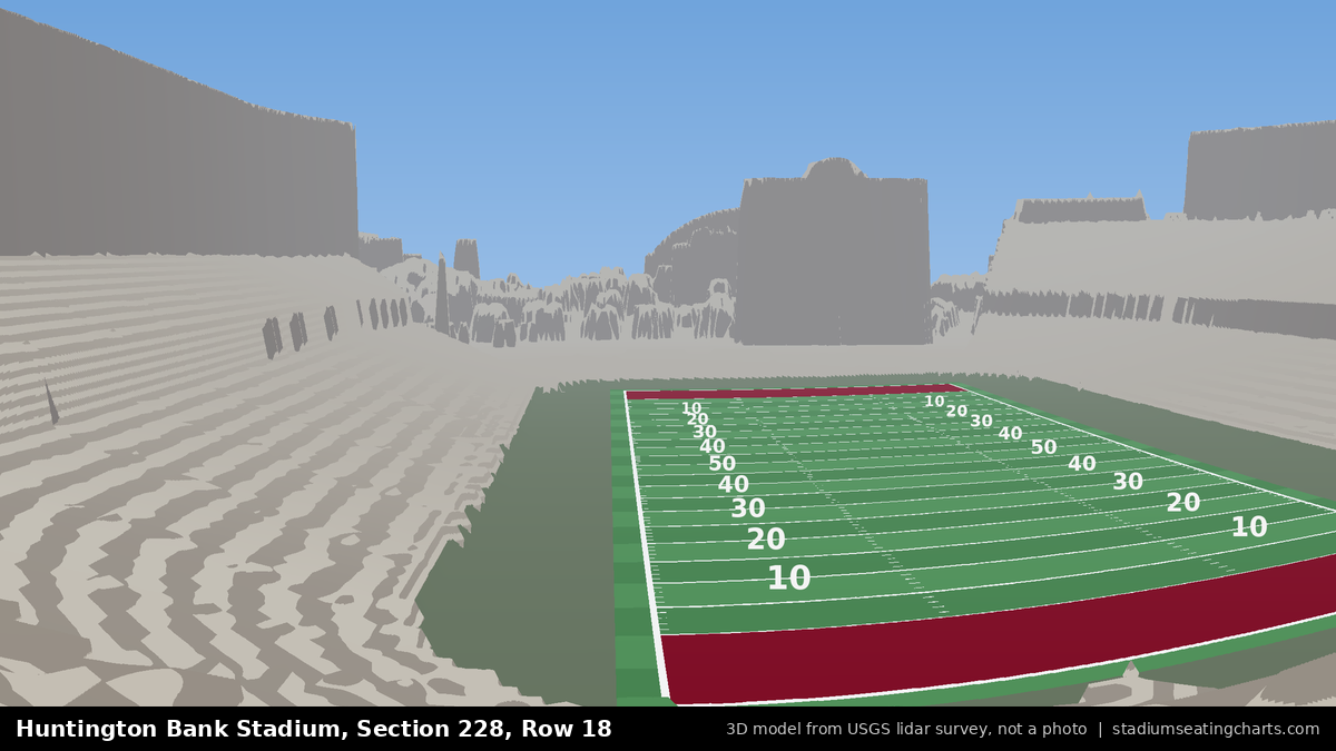 View from Huntington Bank Stadium Section 228, Row 18, looking toward the field