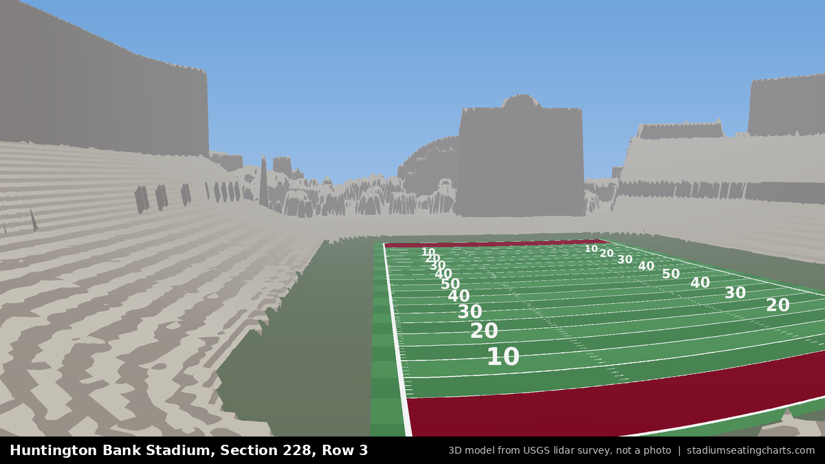 View from Huntington Bank Stadium Section 228, Row 3, looking toward the field