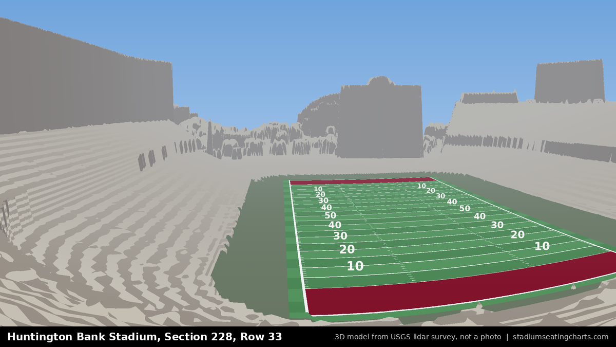 View from Huntington Bank Stadium Section 228, Row 33, looking toward the field