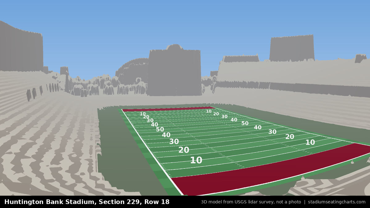 View from Huntington Bank Stadium Section 229, Row 18, looking toward the field