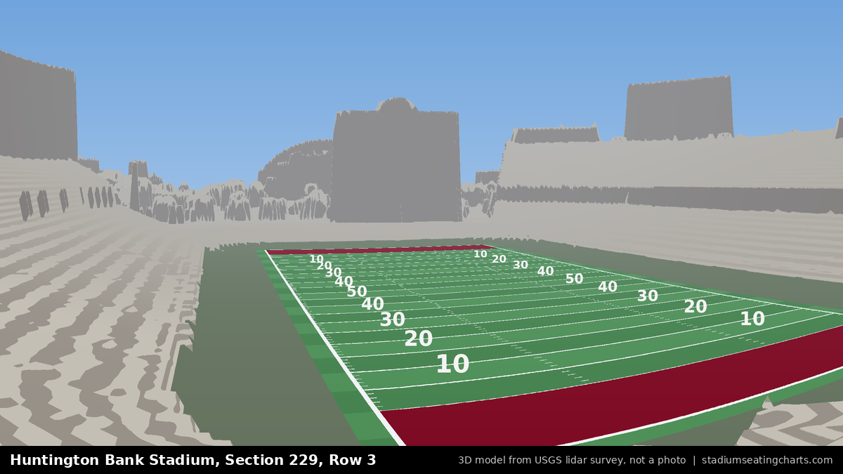 View from Huntington Bank Stadium Section 229, Row 3, looking toward the field
