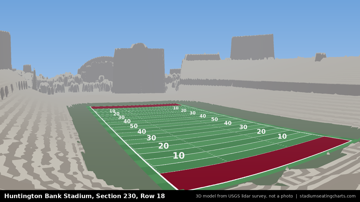 View from Huntington Bank Stadium Section 230, Row 18, looking toward the field