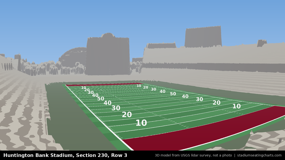 View from Huntington Bank Stadium Section 230, Row 3, looking toward the field