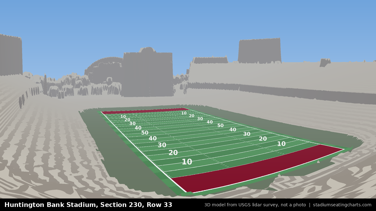 View from Huntington Bank Stadium Section 230, Row 33, looking toward the field