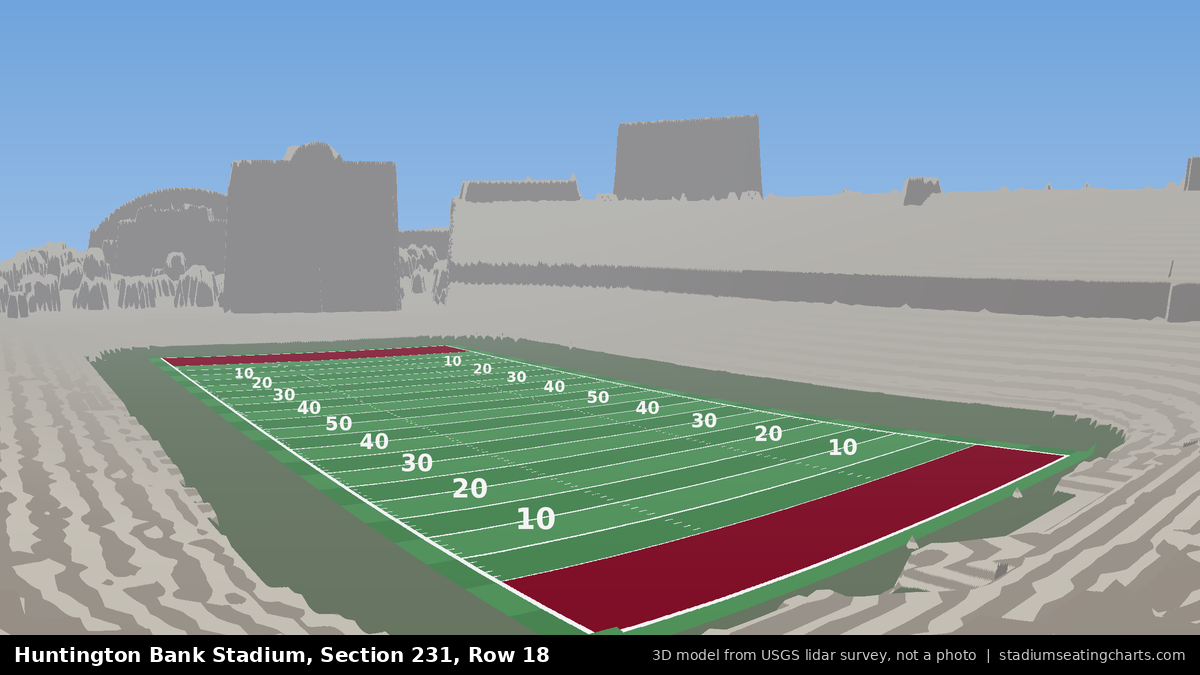 View from Huntington Bank Stadium Section 231, Row 18, looking toward the field