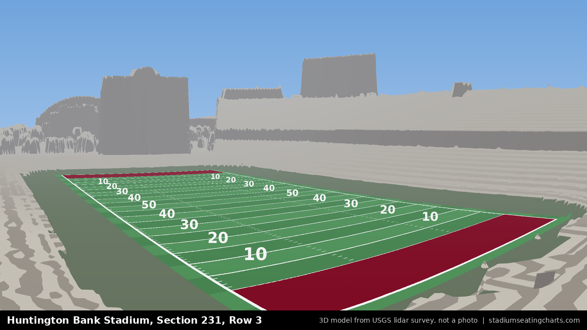 View from Huntington Bank Stadium Section 231, Row 3, looking toward the field