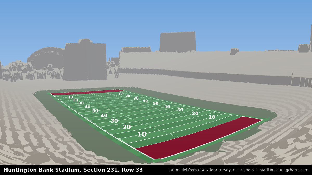 View from Huntington Bank Stadium Section 231, Row 33, looking toward the field