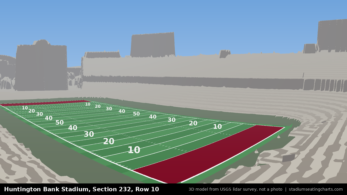 View from Huntington Bank Stadium Section 232, Row 10, looking toward the field