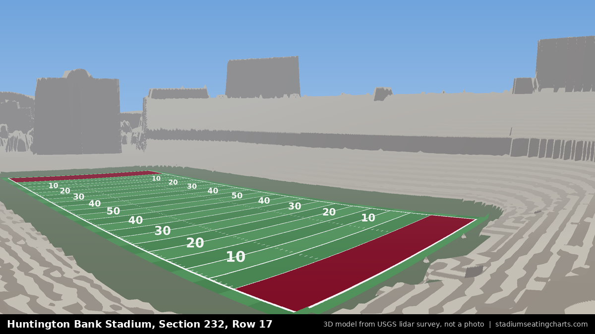 View from Huntington Bank Stadium Section 232, Row 17, looking toward the field