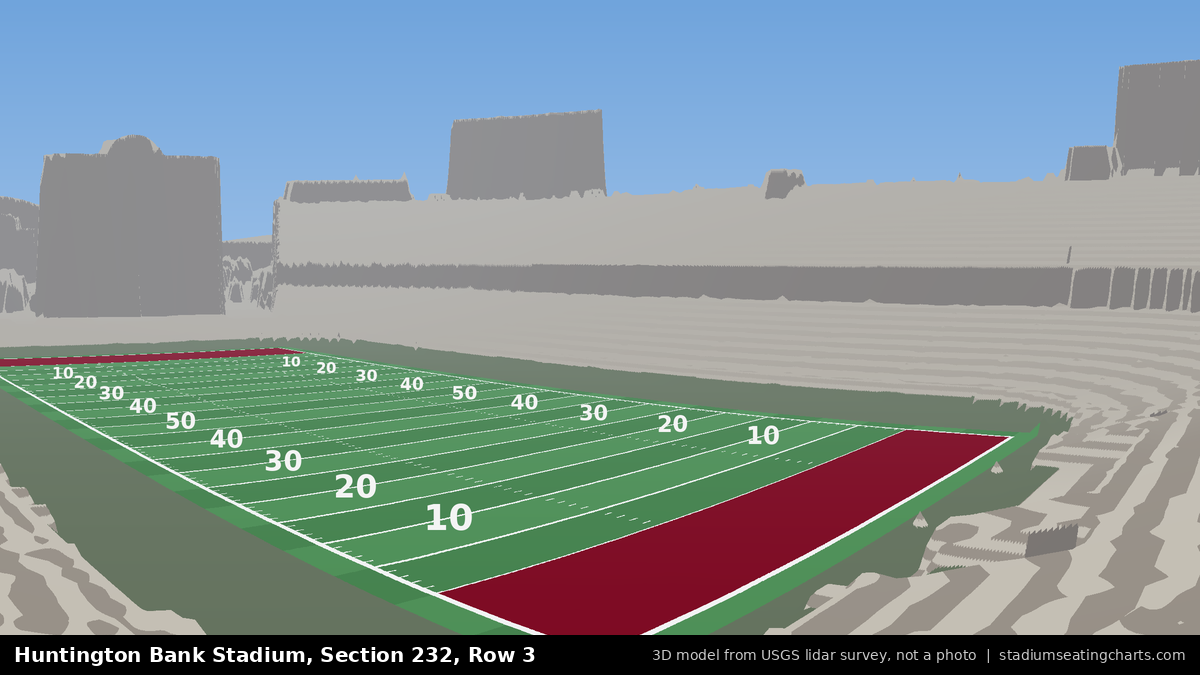 View from Huntington Bank Stadium Section 232, Row 3, looking toward the field