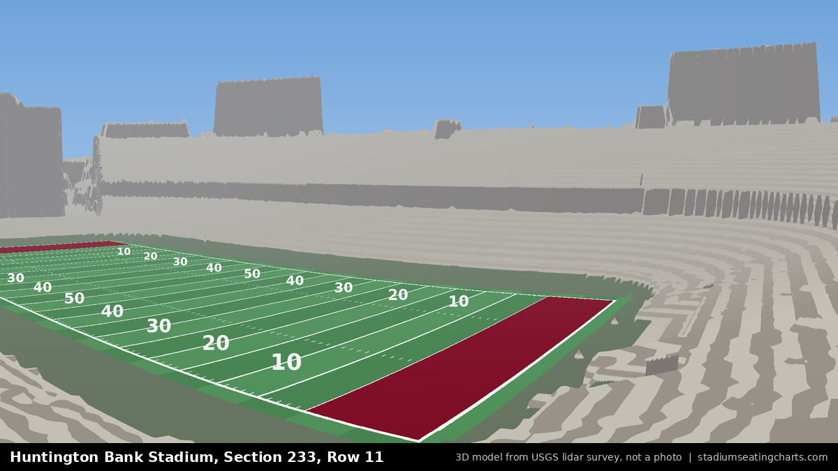 View from Huntington Bank Stadium Section 233, Row 11, looking toward the field