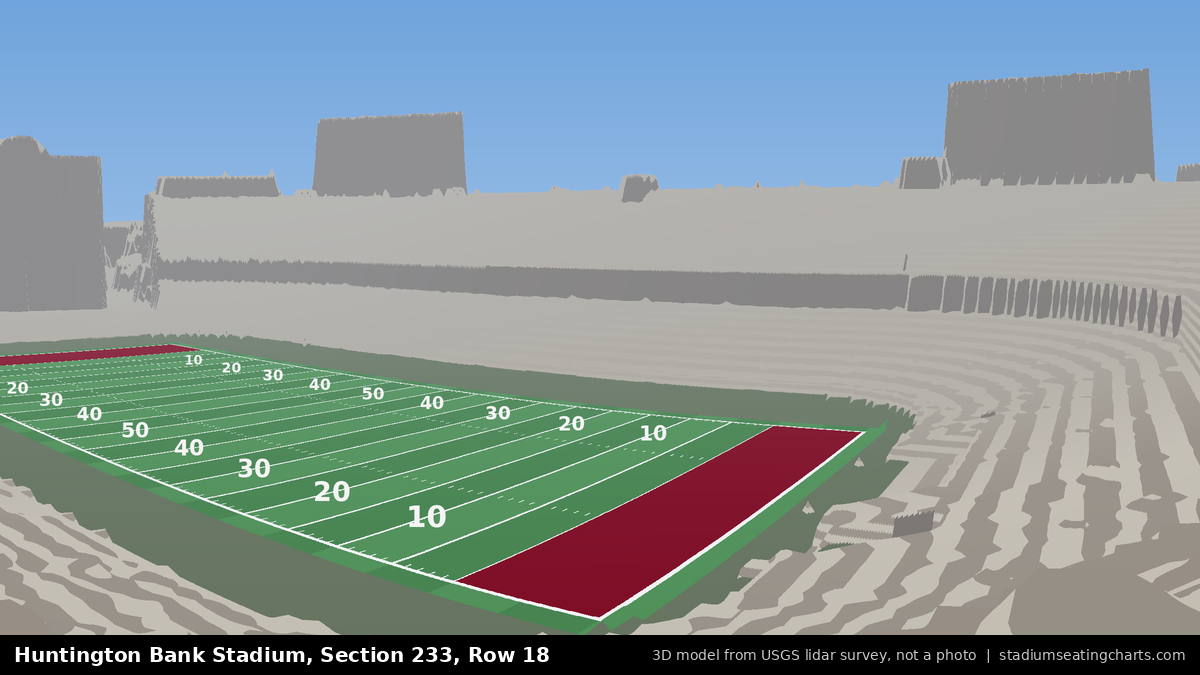 View from Huntington Bank Stadium Section 233, Row 18, looking toward the field