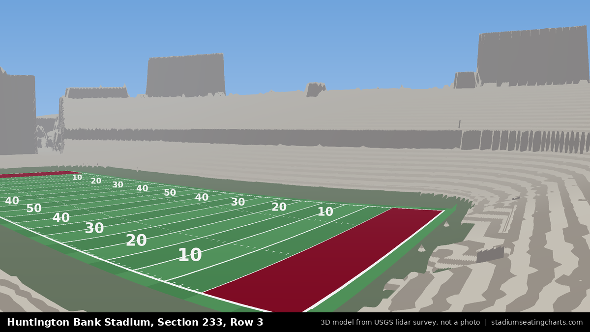 View from Huntington Bank Stadium Section 233, Row 3, looking toward the field