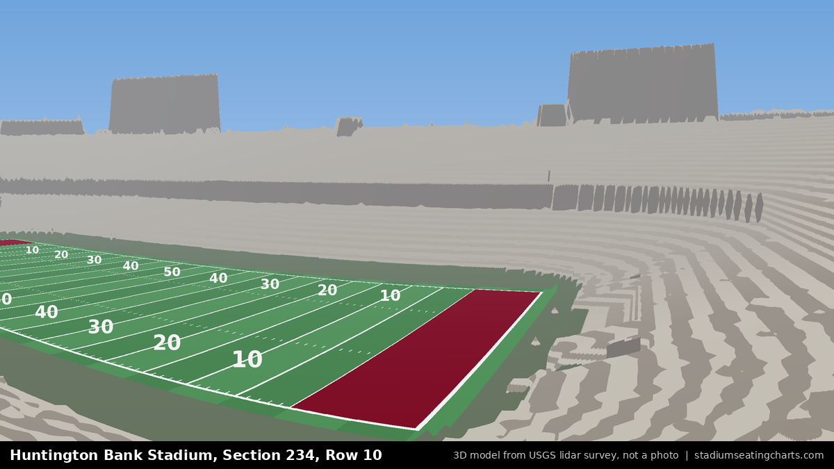 View from Huntington Bank Stadium Section 234, Row 10, looking toward the field