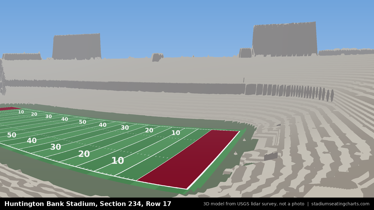 View from Huntington Bank Stadium Section 234, Row 17, looking toward the field