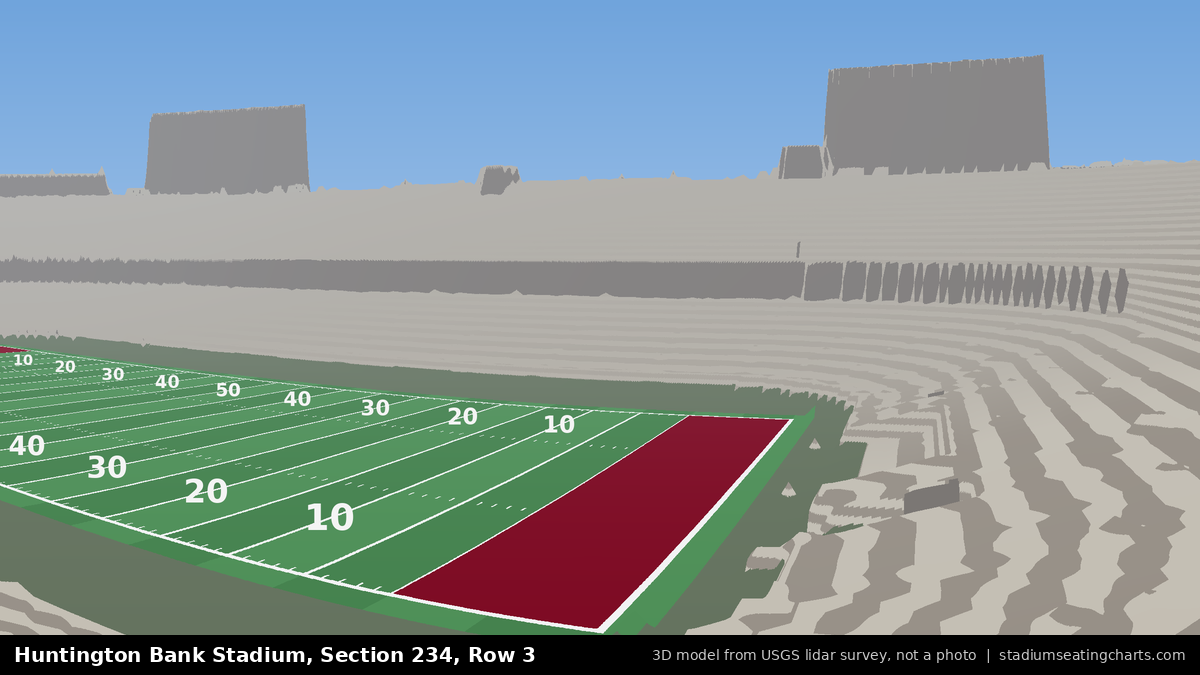 View from Huntington Bank Stadium Section 234, Row 3, looking toward the field
