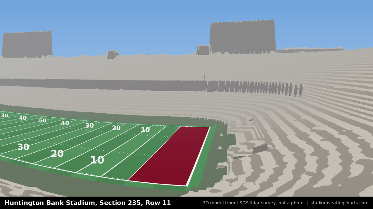 View from Huntington Bank Stadium Section 235, Row 11, looking toward the field