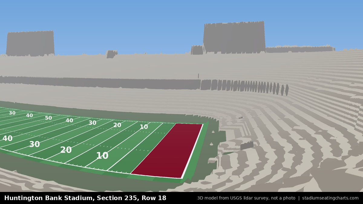 View from Huntington Bank Stadium Section 235, Row 18, looking toward the field