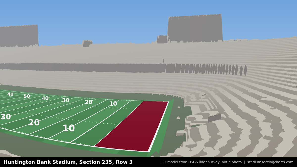 View from Huntington Bank Stadium Section 235, Row 3, looking toward the field
