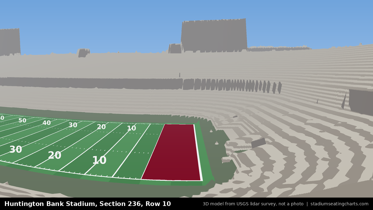 View from Huntington Bank Stadium Section 236, Row 10, looking toward the field