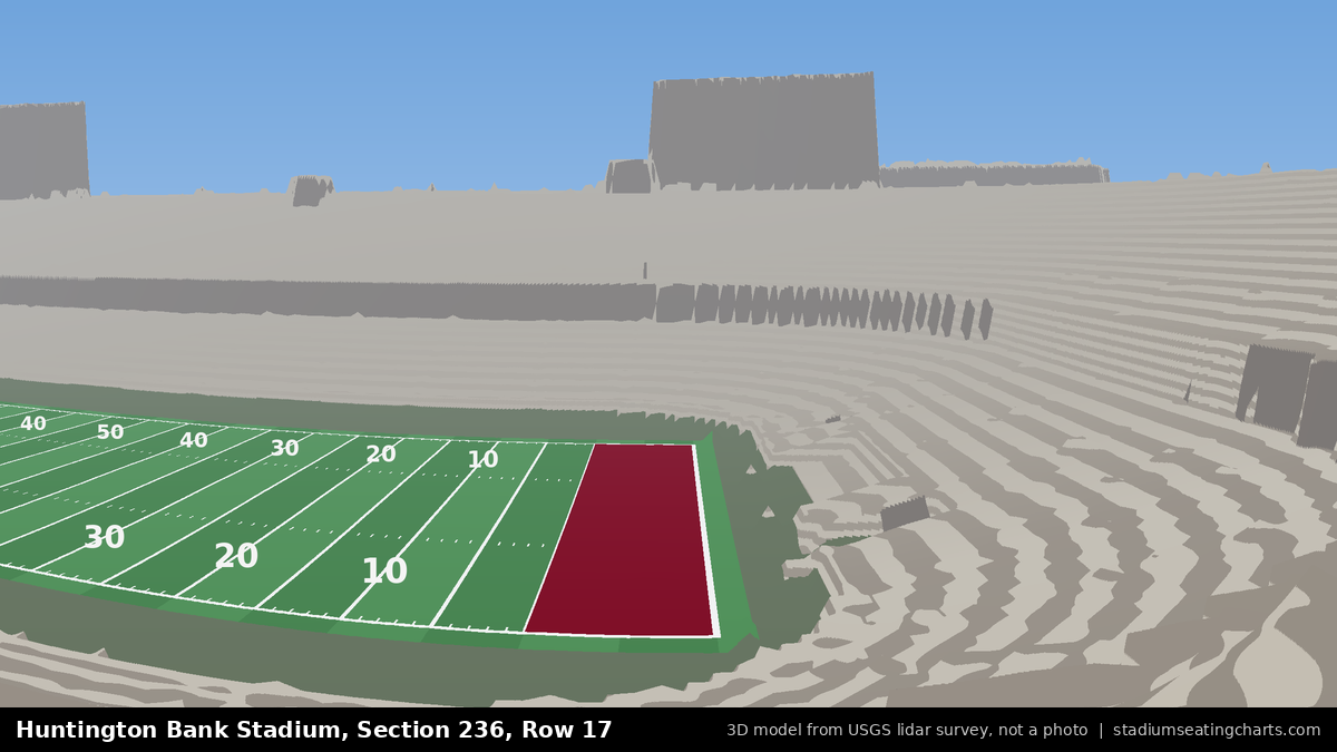 View from Huntington Bank Stadium Section 236, Row 17, looking toward the field