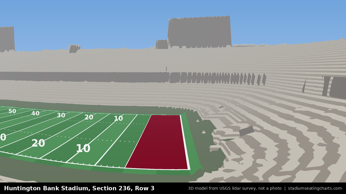 View from Huntington Bank Stadium Section 236, Row 3, looking toward the field