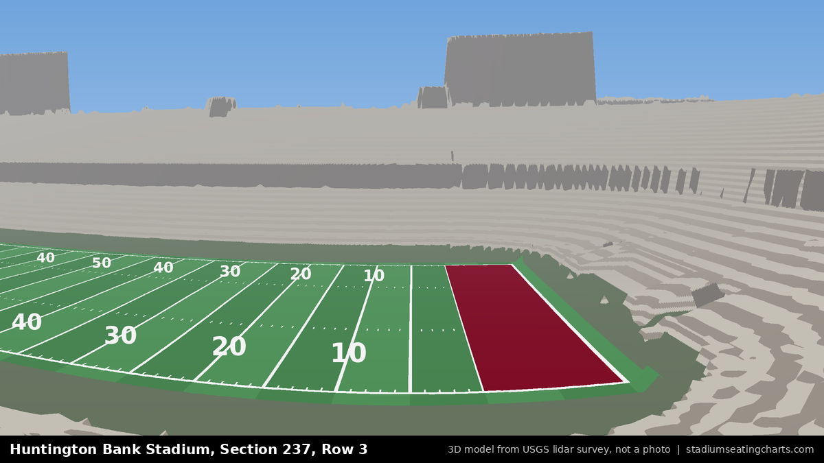 View from Huntington Bank Stadium Section 237, Row 3, looking toward the field