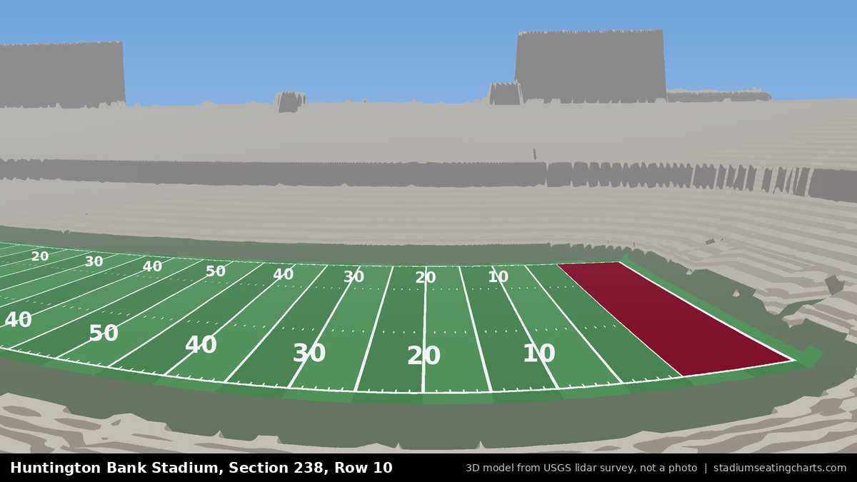 View from Huntington Bank Stadium Section 238, Row 10, looking toward the field