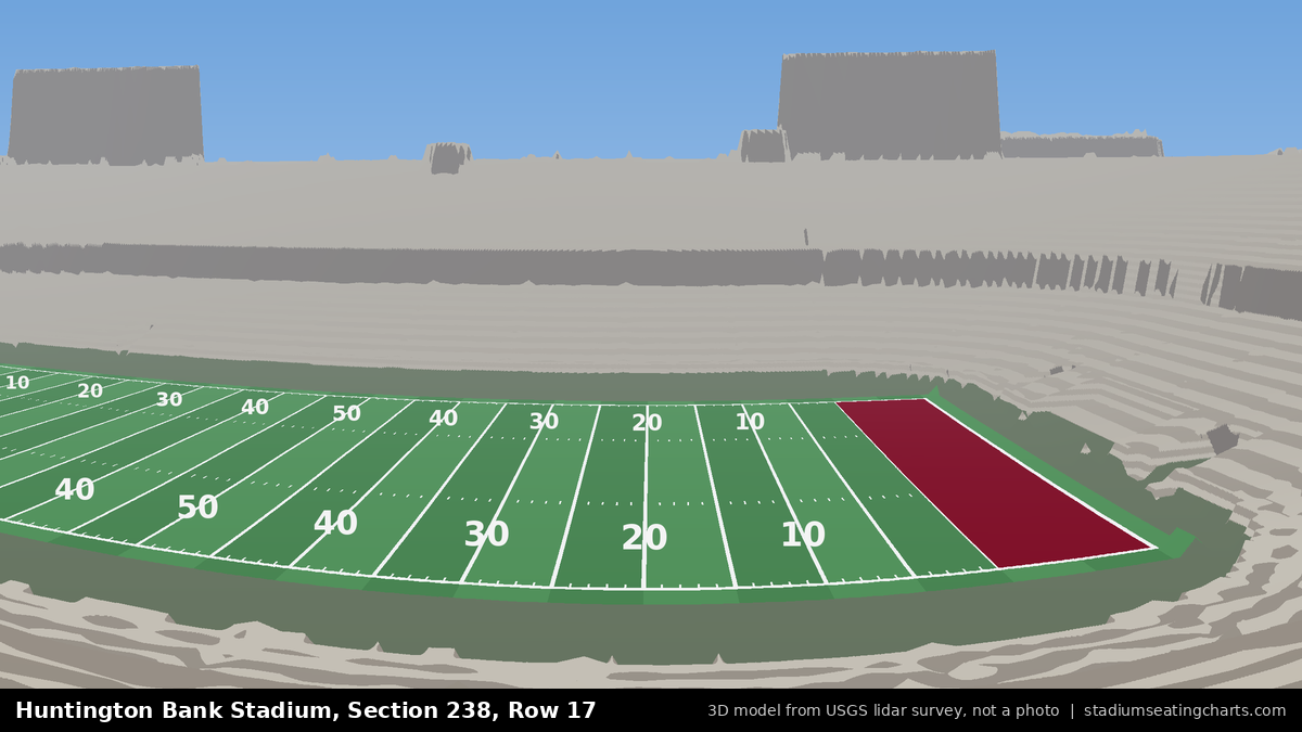 View from Huntington Bank Stadium Section 238, Row 17, looking toward the field