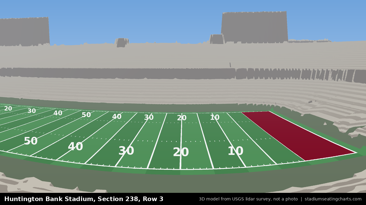 View from Huntington Bank Stadium Section 238, Row 3, looking toward the field