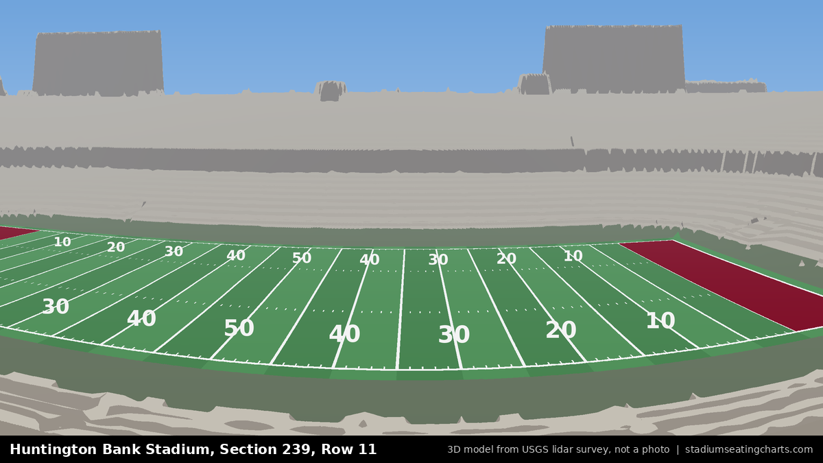 View from Huntington Bank Stadium Section 239, Row 11, looking toward the field