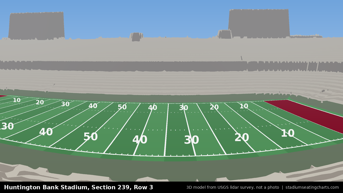 View from Huntington Bank Stadium Section 239, Row 3, looking toward the field