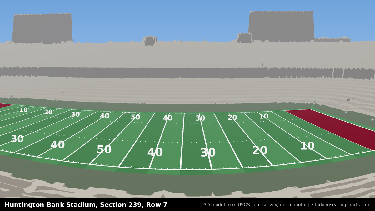 View from Huntington Bank Stadium Section 239, Row 7, looking toward the field