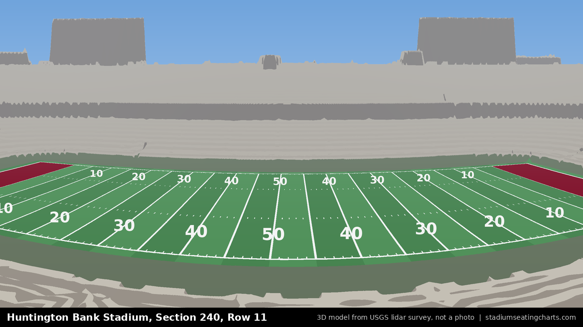 View from Huntington Bank Stadium Section 240, Row 11, looking toward the field