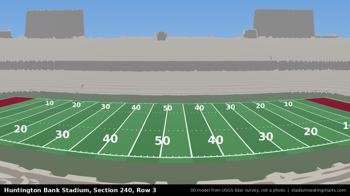 View from Huntington Bank Stadium Section 240, Row 3, looking toward the field