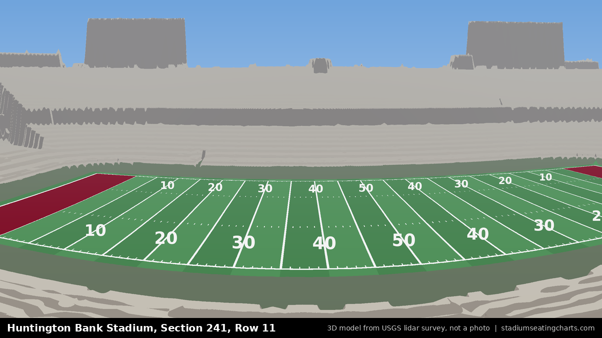 View from Huntington Bank Stadium Section 241, Row 11, looking toward the field