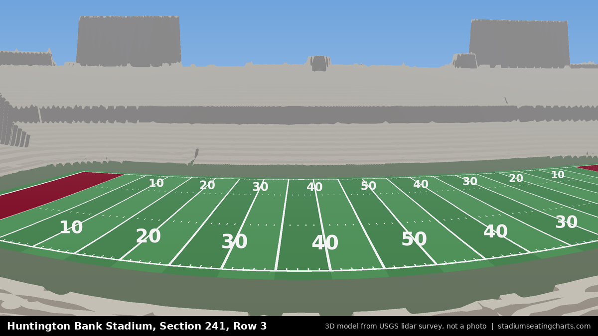 View from Huntington Bank Stadium Section 241, Row 3, looking toward the field
