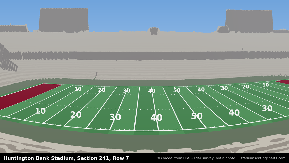 View from Huntington Bank Stadium Section 241, Row 7, looking toward the field