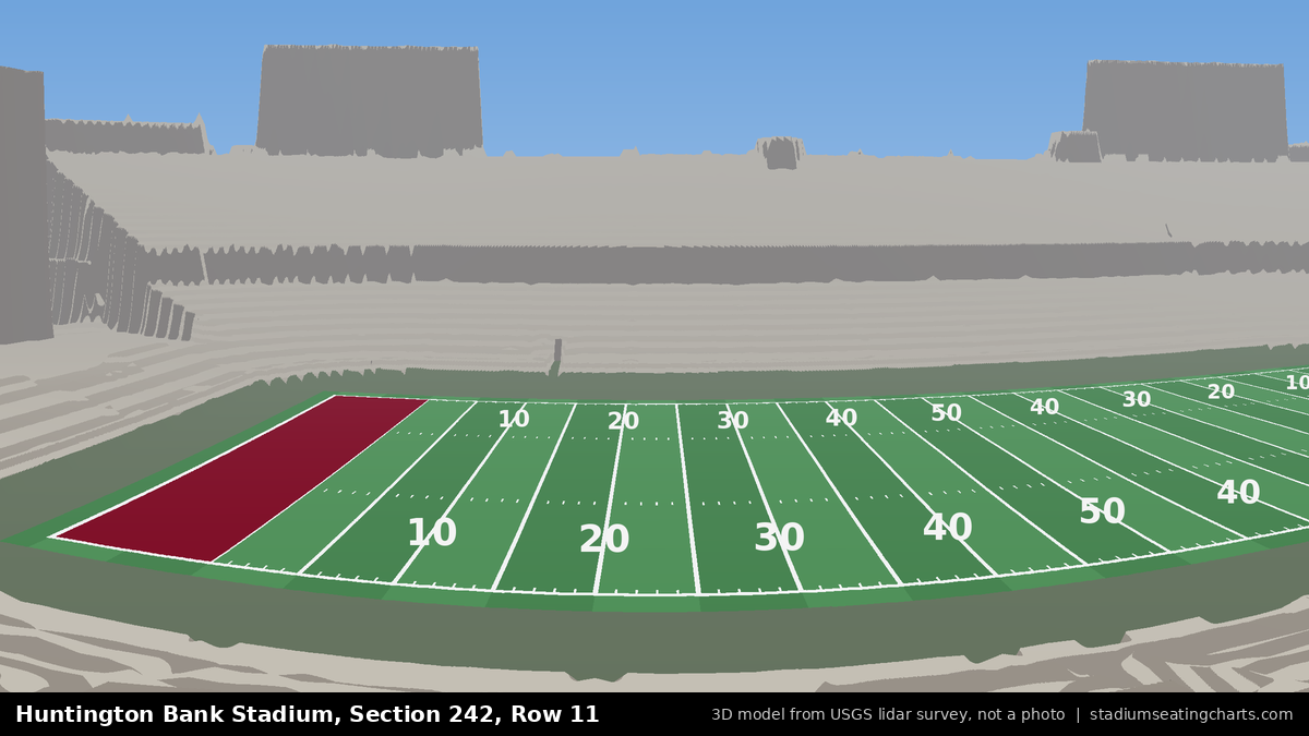 View from Huntington Bank Stadium Section 242, Row 11, looking toward the field