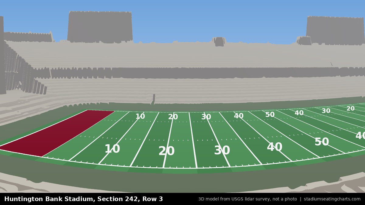 View from Huntington Bank Stadium Section 242, Row 3, looking toward the field