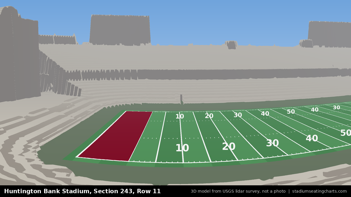 View from Huntington Bank Stadium Section 243, Row 11, looking toward the field