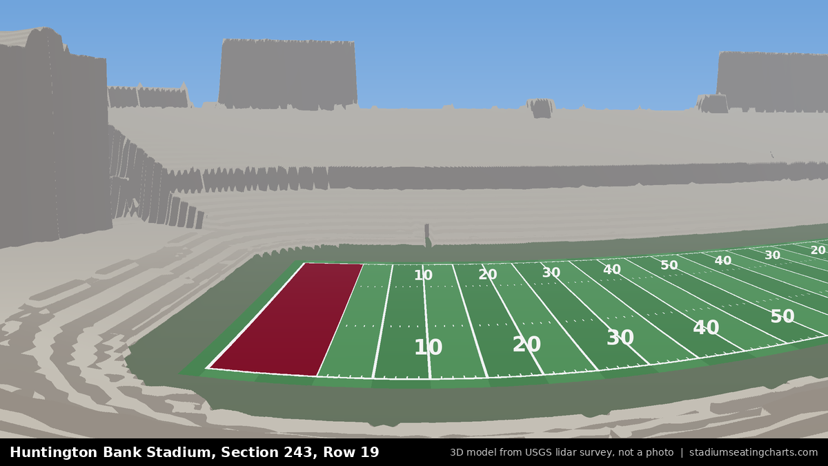 View from Huntington Bank Stadium Section 243, Row 19, looking toward the field