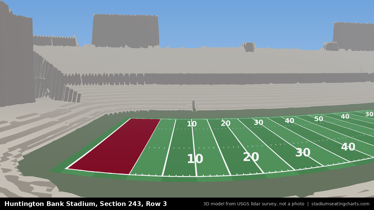 View from Huntington Bank Stadium Section 243, Row 3, looking toward the field