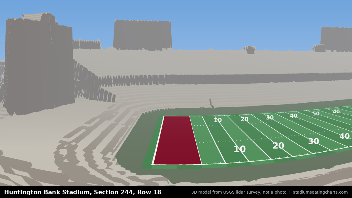 View from Huntington Bank Stadium Section 244, Row 18, looking toward the field