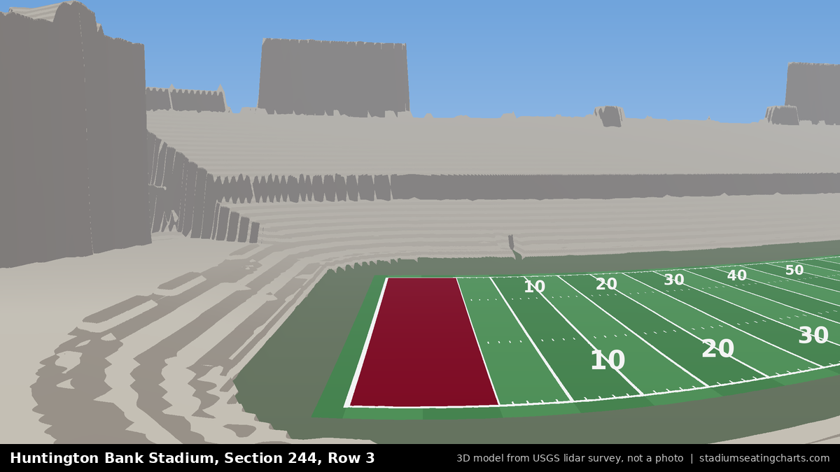 View from Huntington Bank Stadium Section 244, Row 3, looking toward the field